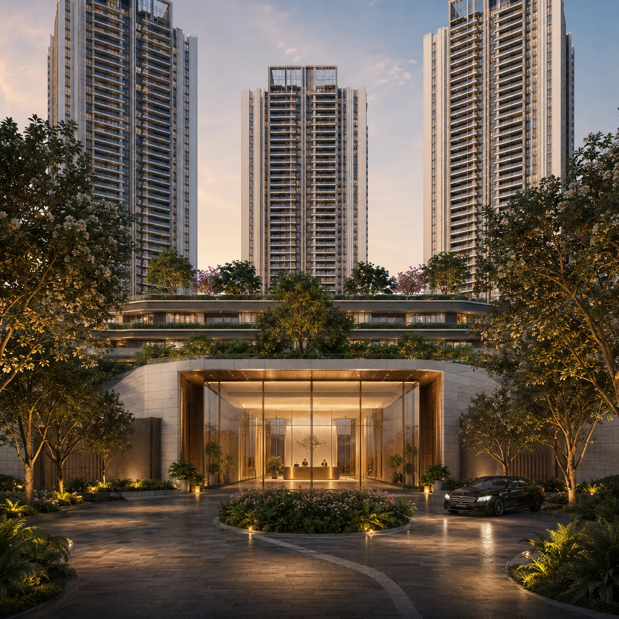 SNN Electronic City tree-lined arrival avenue and lobby by SNN Raj Corp SNN Electronic City tree-lined arrival avenue and lobby by SNN Raj Corp